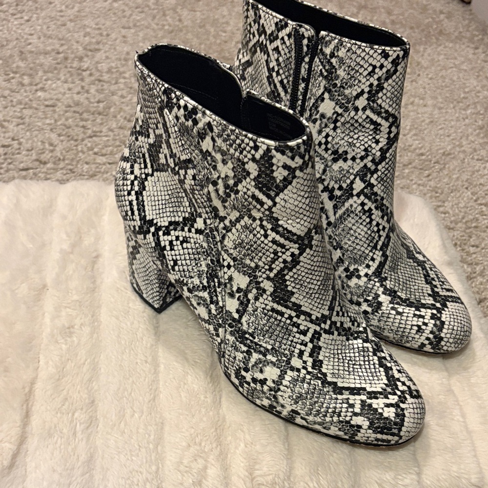 INC International Concepts Black & White Snake-Print Ankle Boots